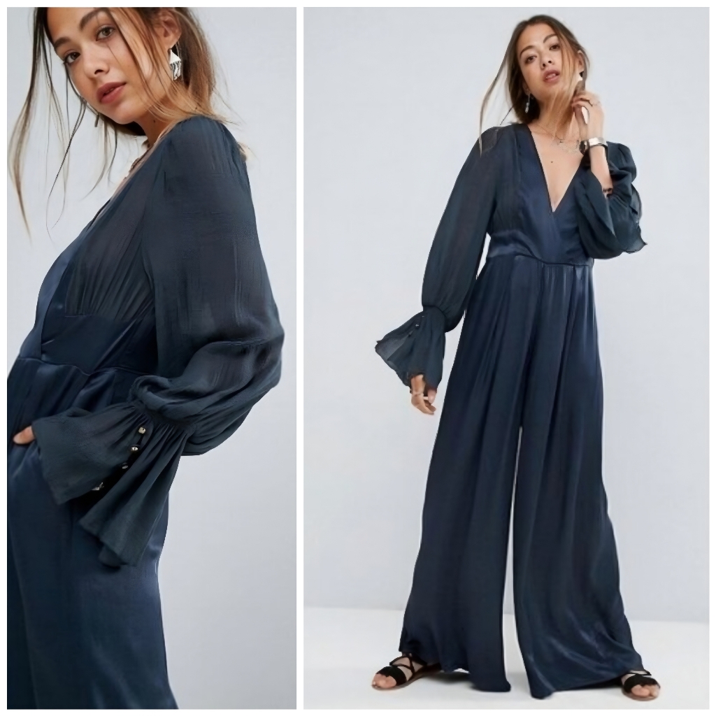 Free People Not Your Baby Ocean Navy Blue Flowy Jumpsuit, 4